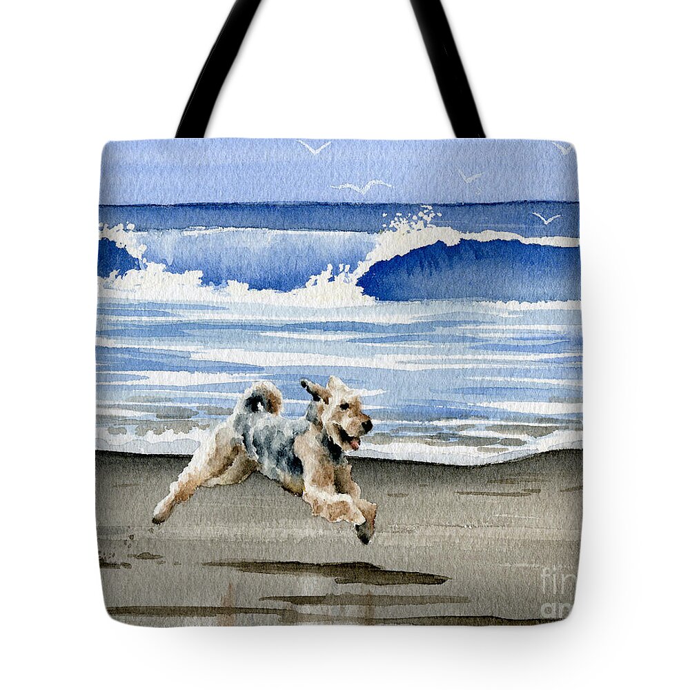 Airedale Tote Bag featuring the painting Airedale Terrier At The Beach by David Rogers