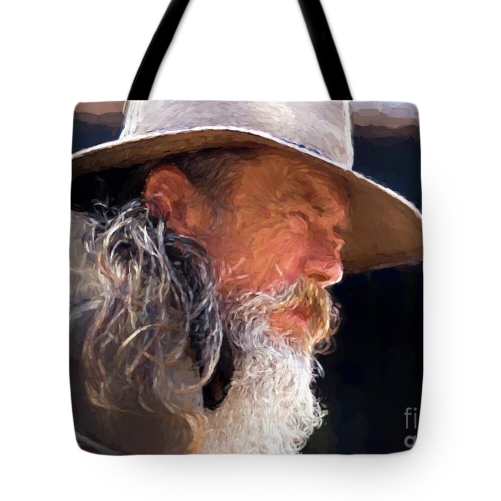 Akubra Tote Bag featuring the photograph Akubra man as painting by Sheila Smart Fine Art Photography