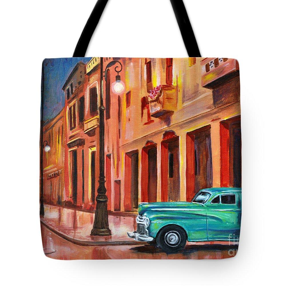 Cuba Tote Bag featuring the painting Al Caer la Noche by Maria Arango