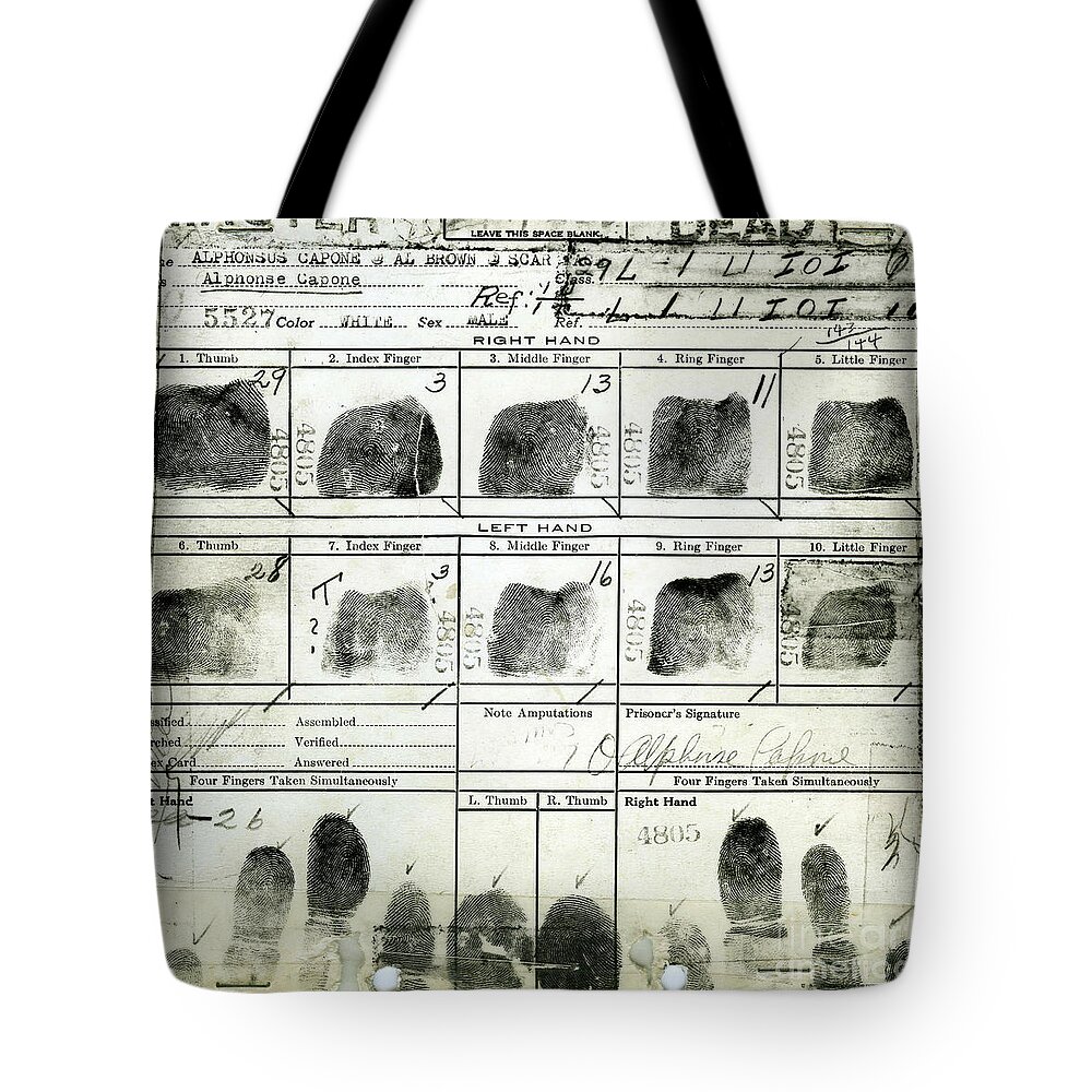 Al Capone Tote Bag featuring the photograph Al Capone Fingerprints by Jon Neidert