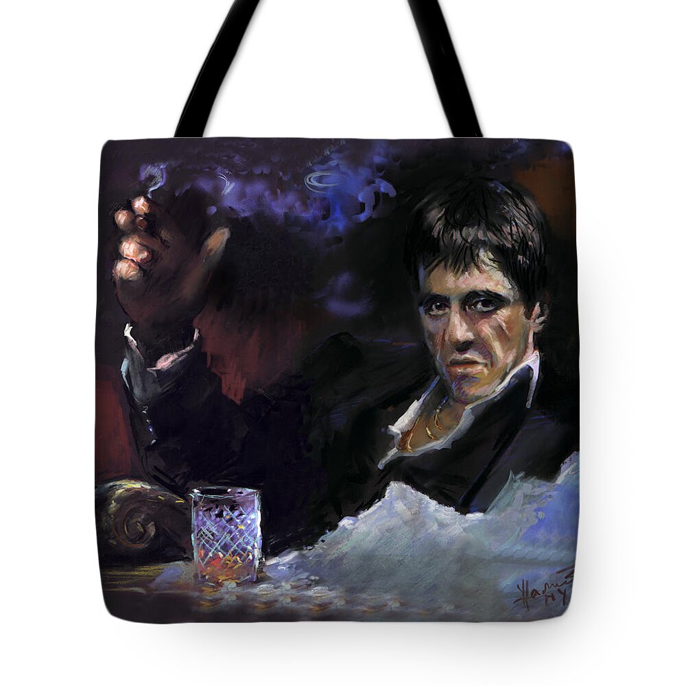 Al Pacino Tote Bag featuring the pastel AL Pacino snow by Ylli Haruni