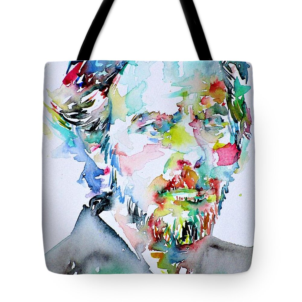 Alan Tote Bag featuring the painting ALAN WATTS watercolor portrait by Fabrizio Cassetta