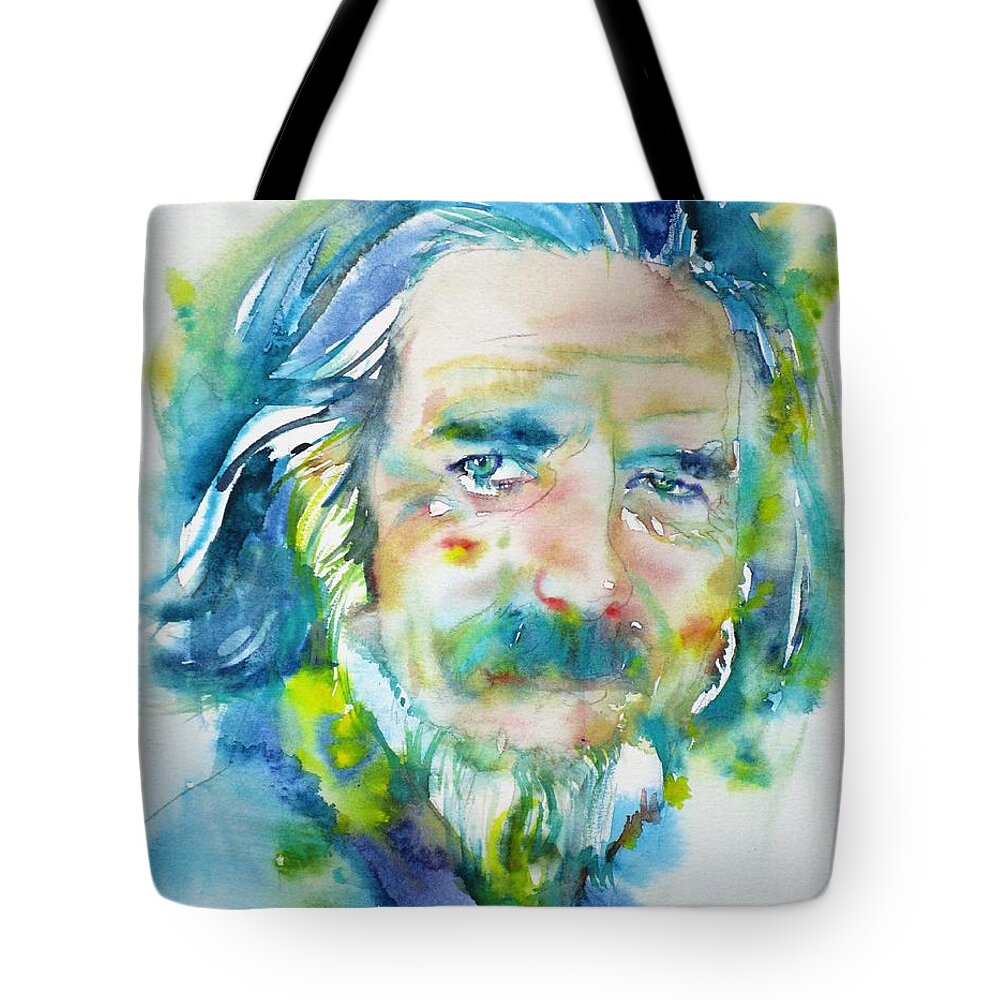 Alan Watts Tote Bag featuring the painting ALAN WATTS - watercolor portrait.4 by Fabrizio Cassetta