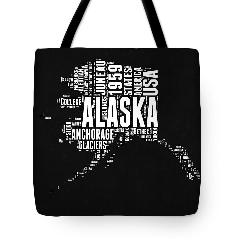 Alaska Tote Bag featuring the digital art Alaska Black and White Map by Naxart Studio
