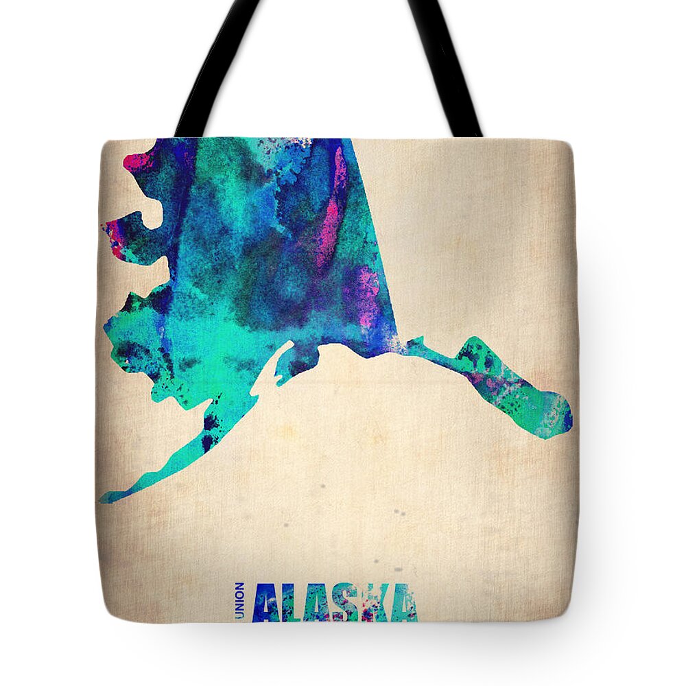 Alaska Tote Bag featuring the digital art Alaska Watercolor Map by Naxart Studio