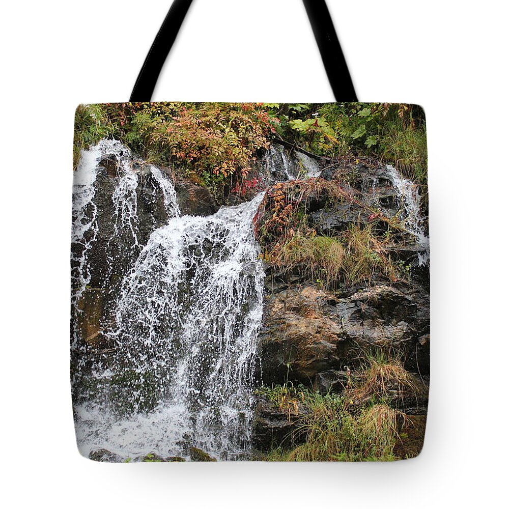 Waterfall Tote Bag featuring the photograph Alaska Waterfall by Trent Mallett