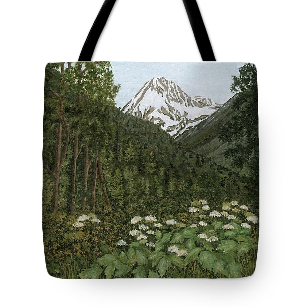 Alaska Tote Bag featuring the painting Alaskan Mountains by Lucinda VanVleck