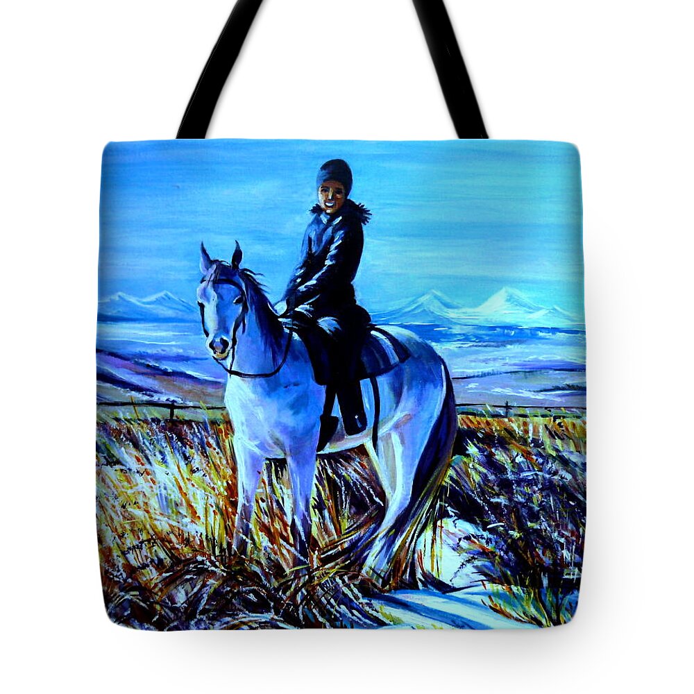 Western Art Tote Bag featuring the painting Alberta Winter by Anna Duyunova