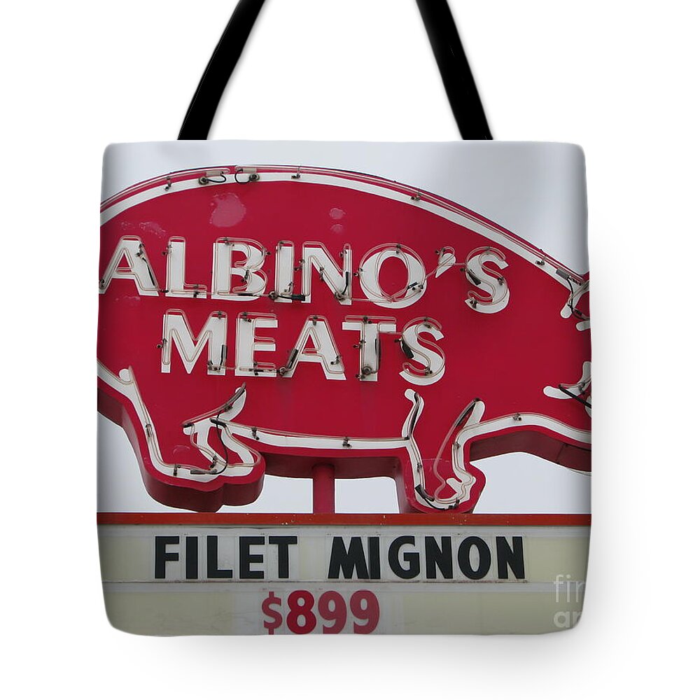 Pig Tote Bag featuring the photograph Albino's Meats by Michael Krek