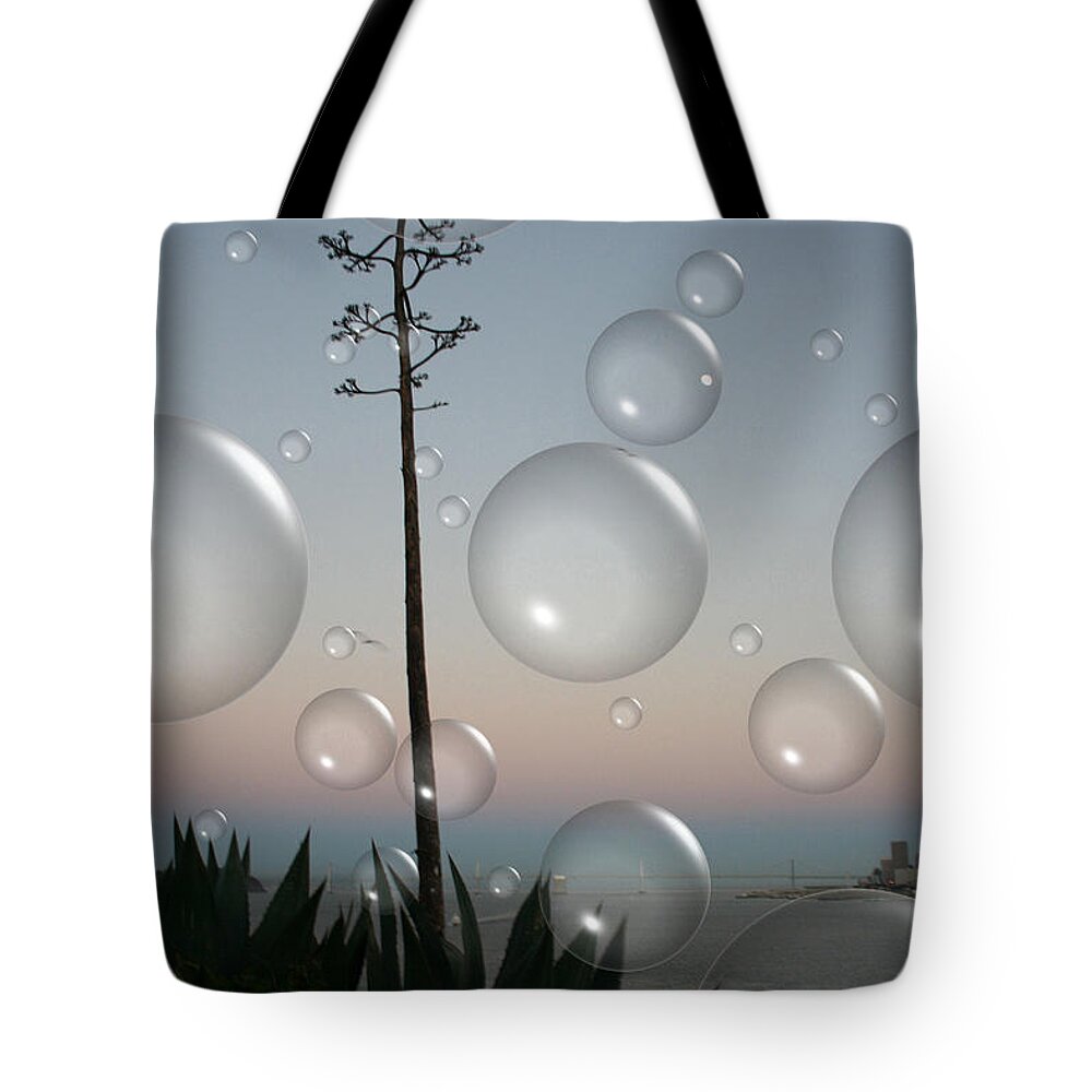 Alcatraz Tote Bag featuring the digital art Alca Bubbles by Holly Ethan