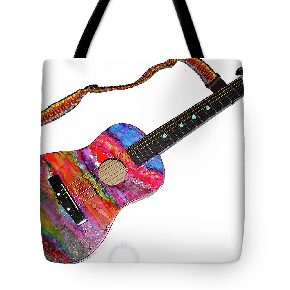 Guitar Tote Bag featuring the painting Alcohol Ink Guitar by Alene Sirott-Cope