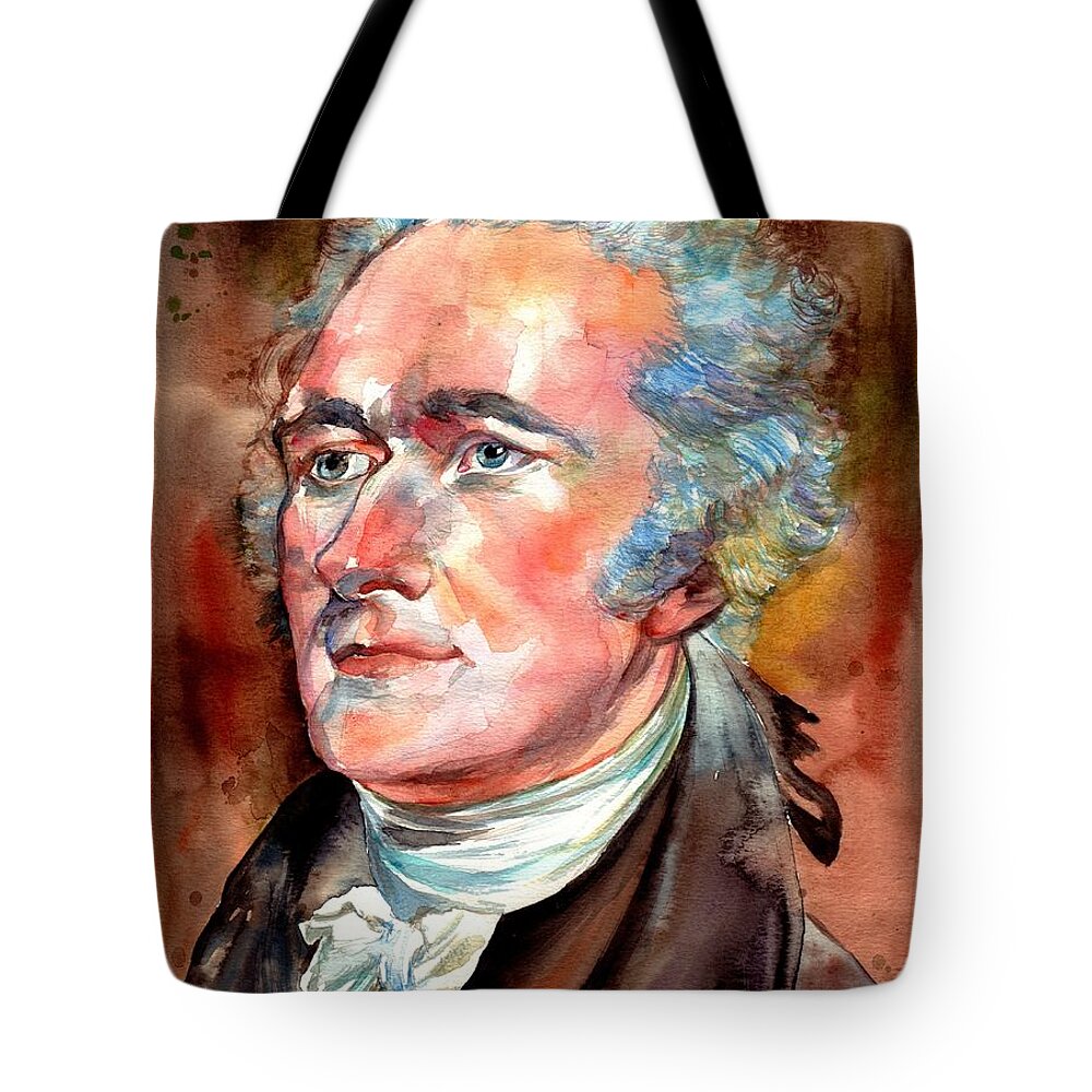 Alexander Tote Bag featuring the painting Alexander Hamilton watercolor by Suzann Sines