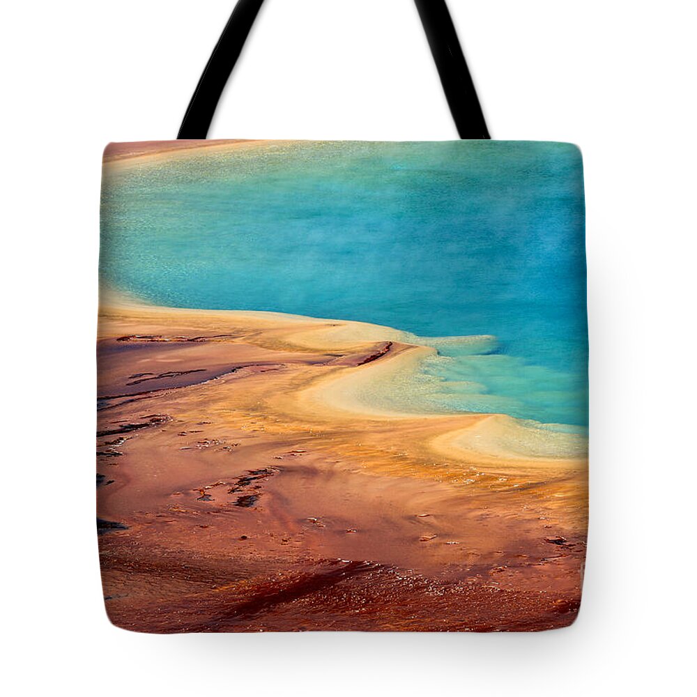 Grand Prismatic Tote Bag featuring the photograph Algae Waves On The Edge Of Grand Pri by Adam Jewell