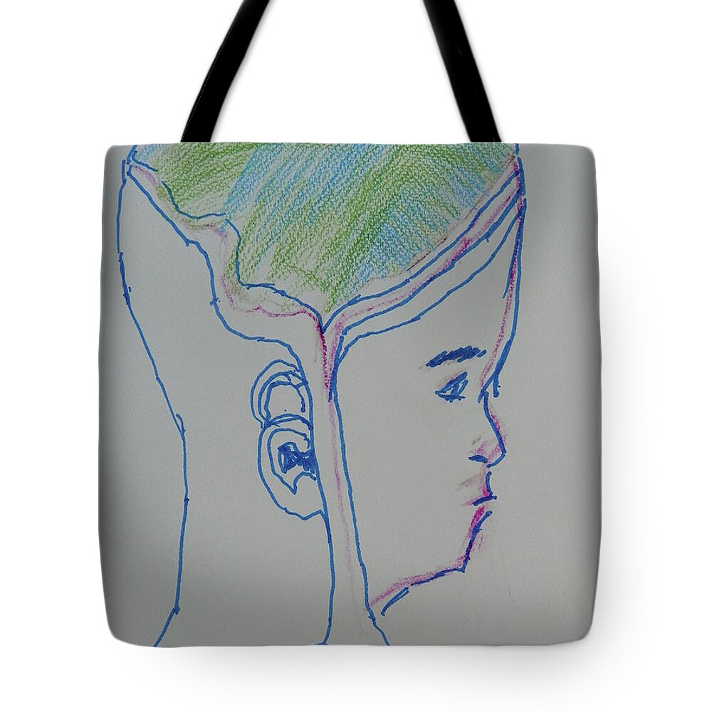 Expressive Tote Bag featuring the drawing Alien Bob by Judith Redman