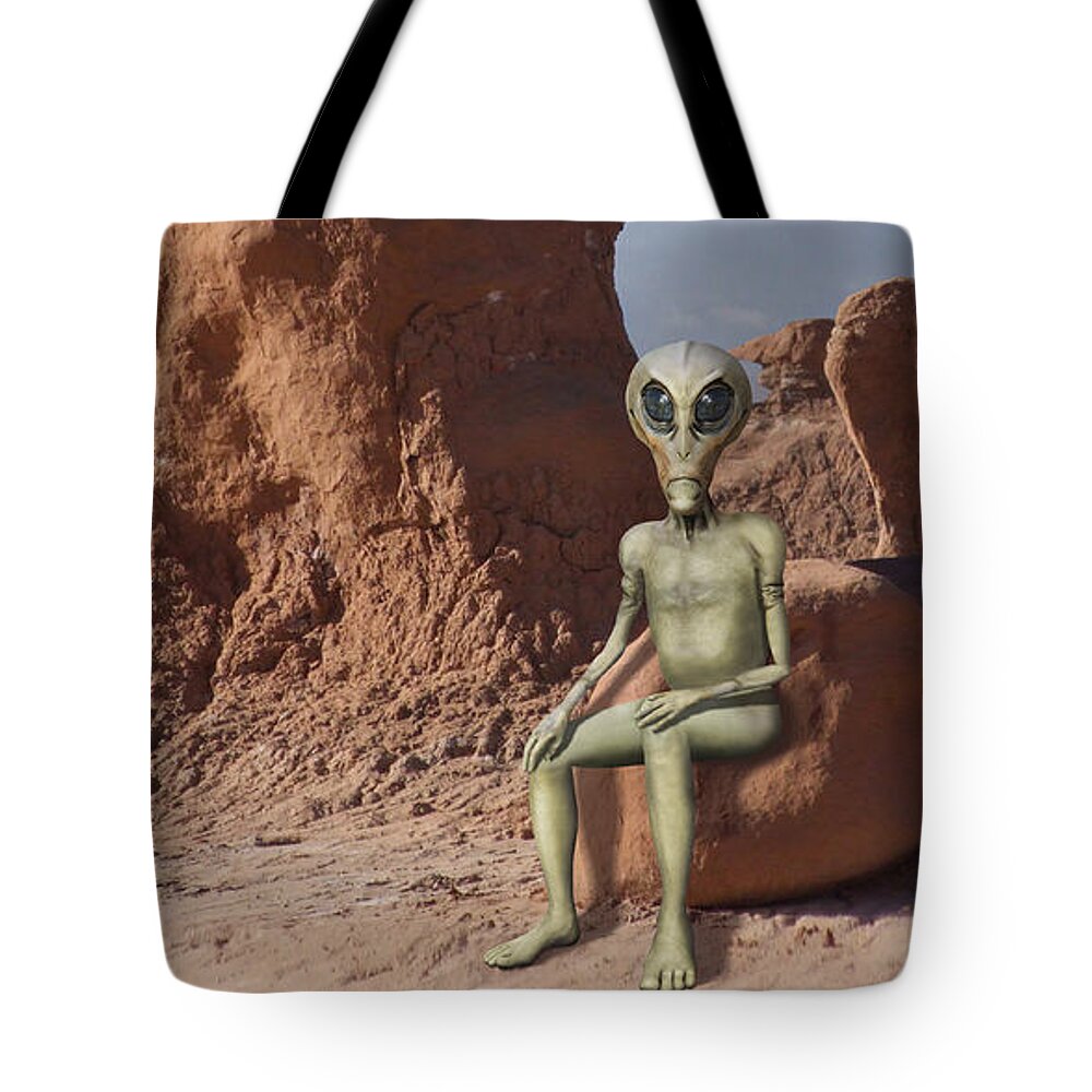 Aliens Tote Bag featuring the photograph Alien Vacation - Goblin State Park Utah by Mike McGlothlen