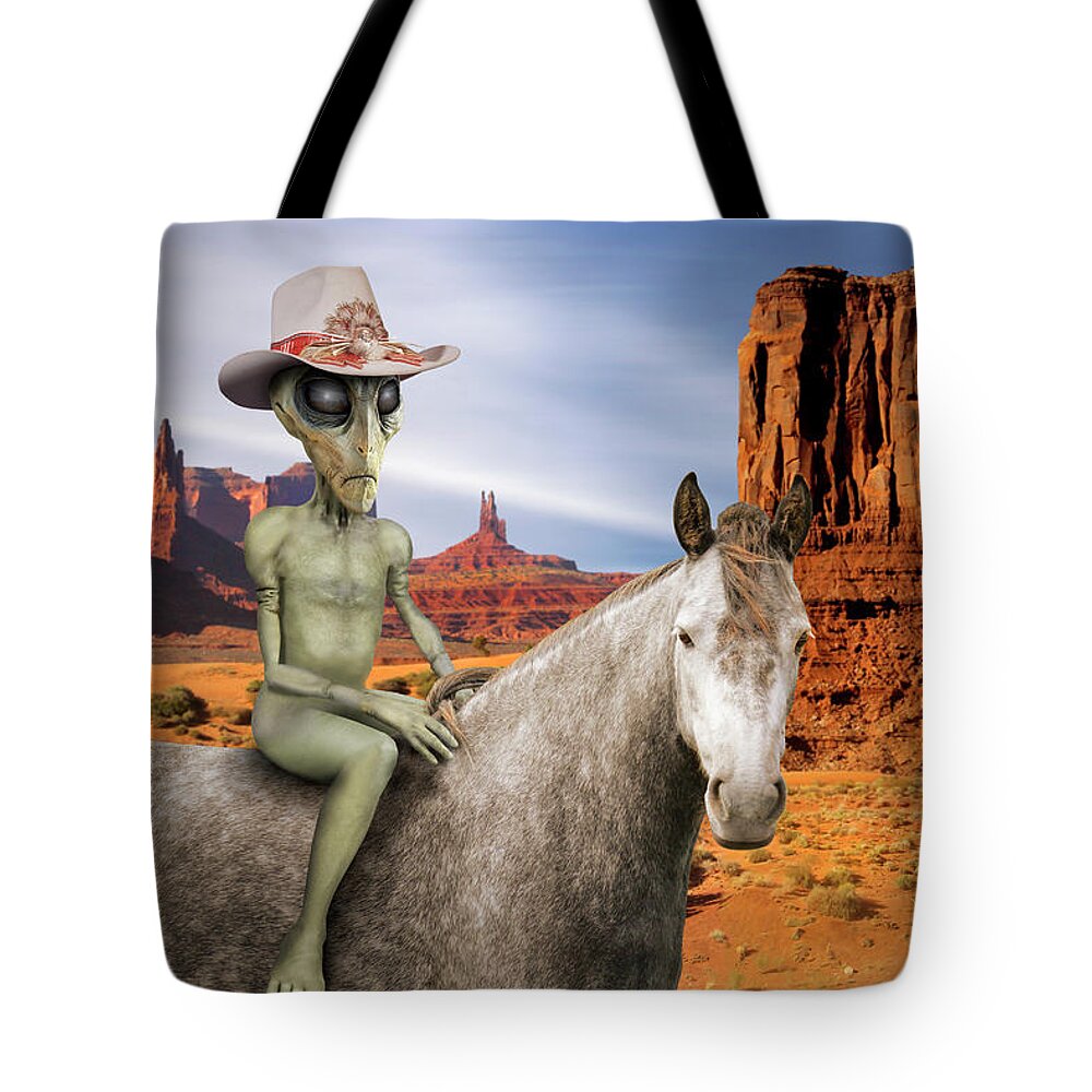Surrealism Tote Bag featuring the photograph Alien Vacation - Monument Valley by Mike McGlothlen