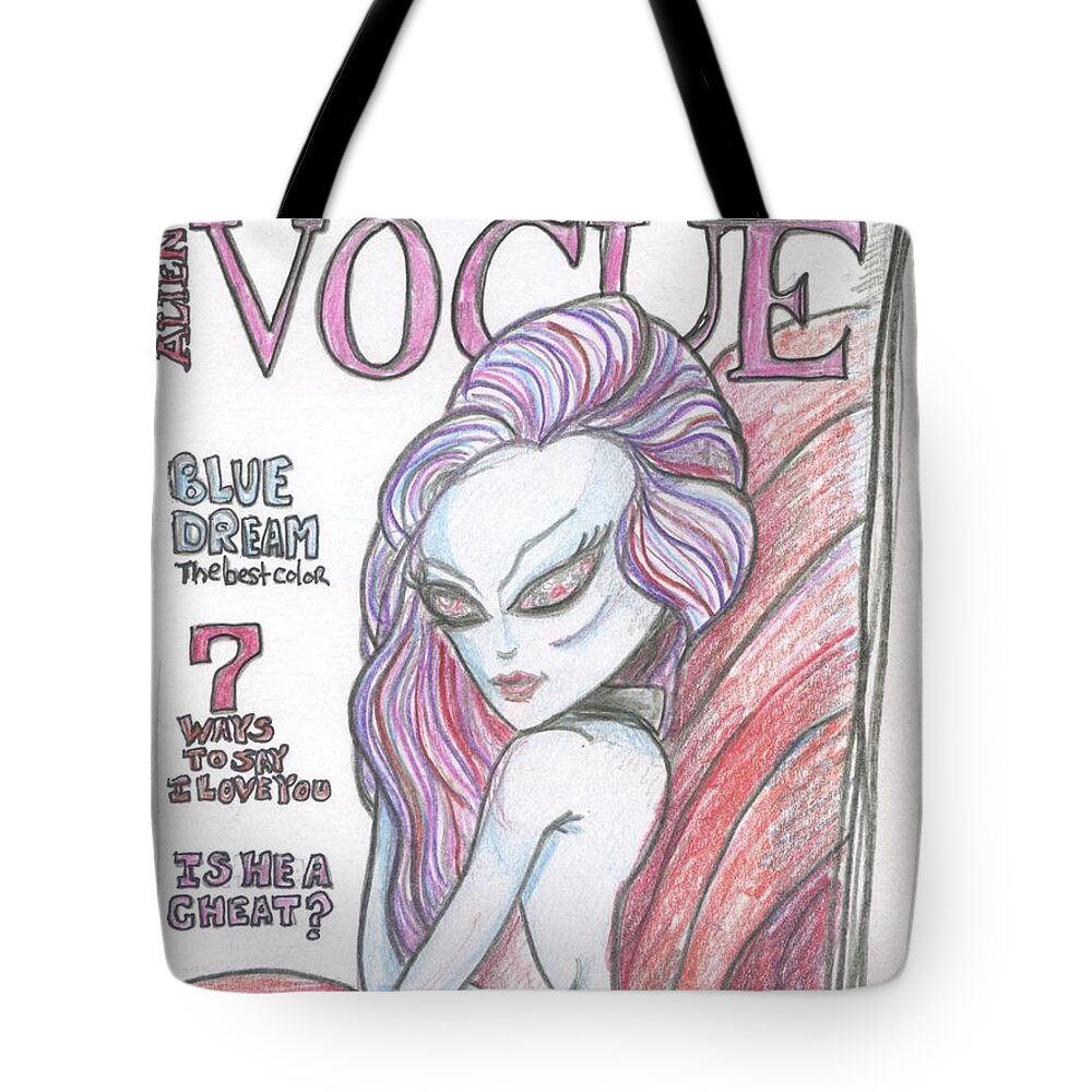 Vogue Tote Bag featuring the drawing Alien Vogue by Similar Alien