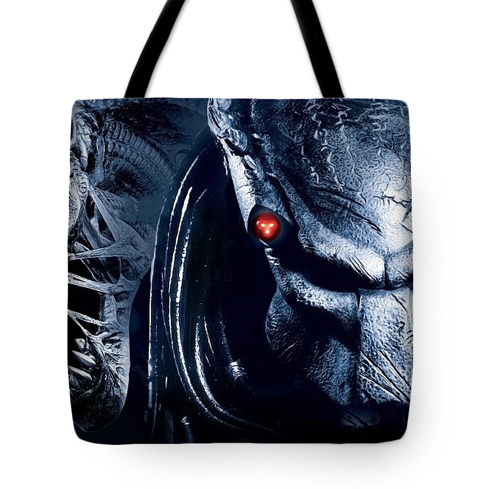 Alien Tote Bag featuring the painting Alien vs Predator by Jonas Luis