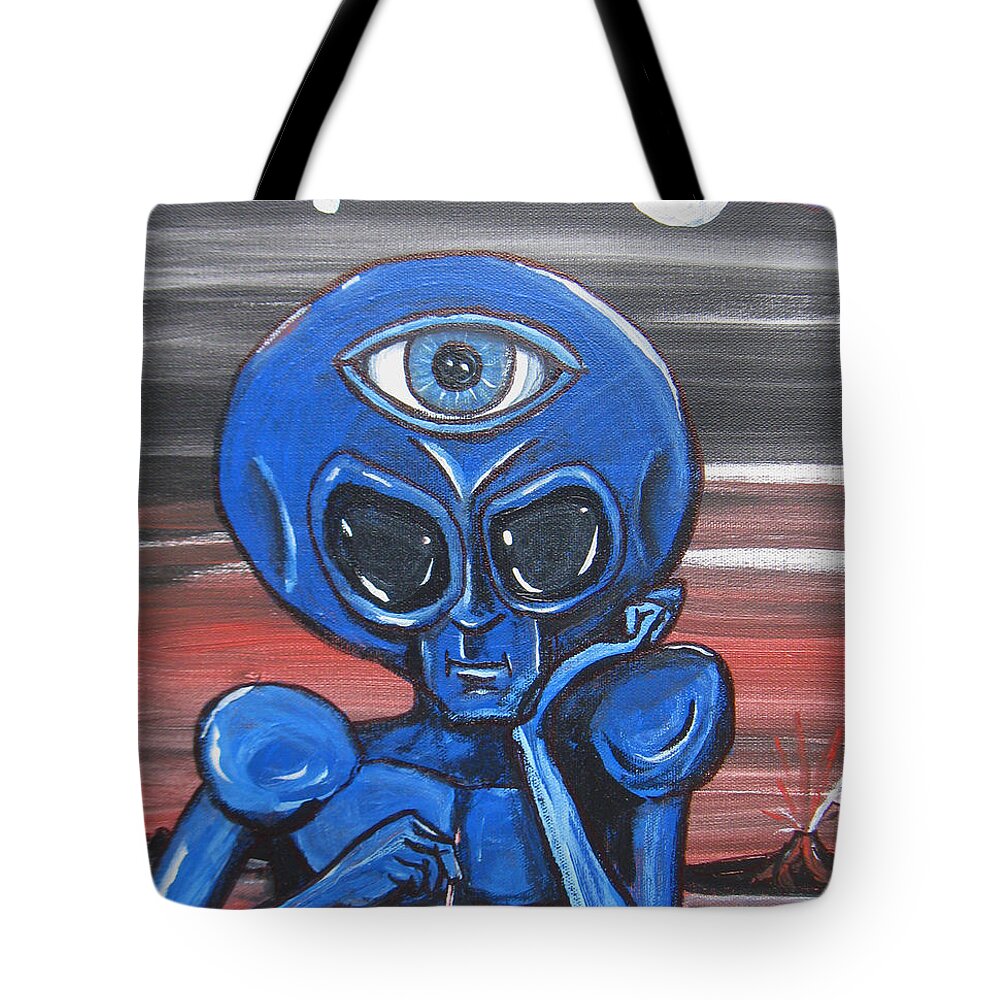 Third Eye Tote Bag featuring the painting Alien With A Third-eye by Similar Alien