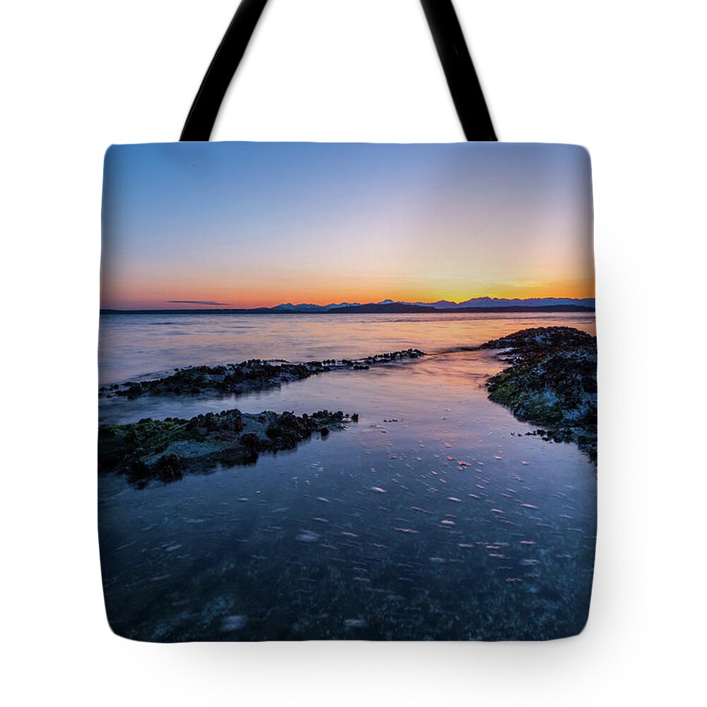 Beach; Sunset; Alki Beach; Outdoor; Landscape Tote Bag featuring the digital art Alki Beach by Michael Lee
