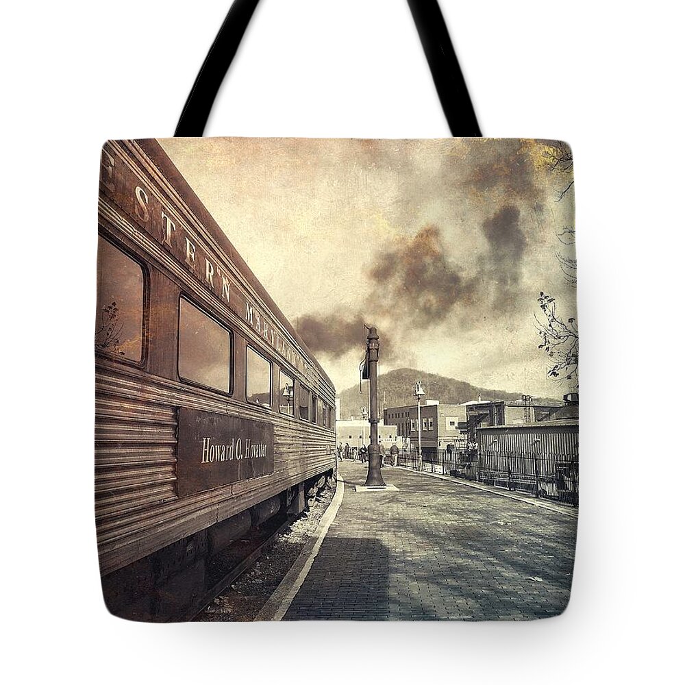 Train Tote Bag featuring the photograph All Aboard by Chris Montcalmo