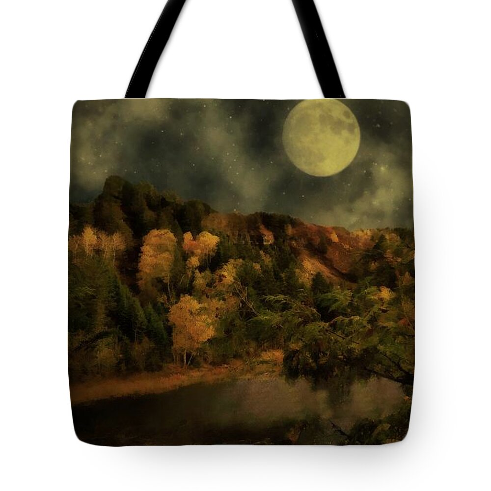 Landscape Tote Bag featuring the painting All Hallows Moon by RC DeWinter