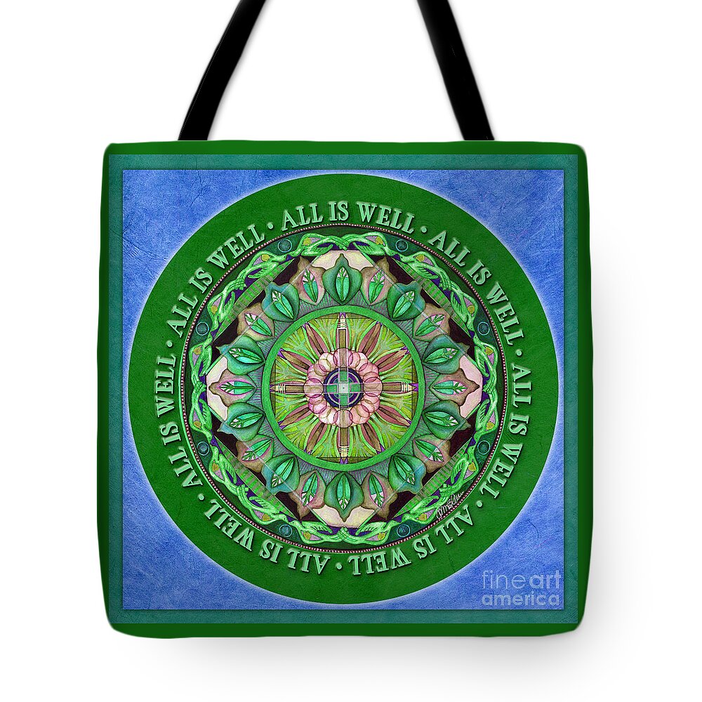Mandala Tote Bag featuring the painting All Is Well Mandala Prayer by Jo Thomas Blaine