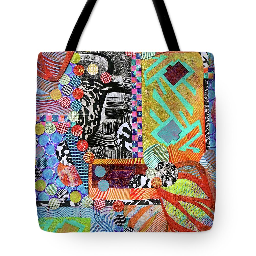 Monoprint Collage Tote Bag featuring the mixed media All That Jazz by Polly Castor