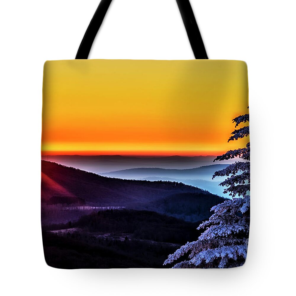 Sunrise Tote Bag featuring the photograph Allegheny Sunrise in Winter by Thomas R Fletcher