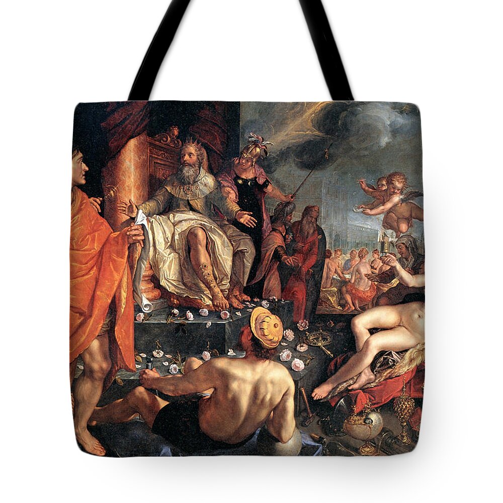 Hendrik Goltzius Tote Bag featuring the painting Allegory of the Arts by Hendrik Goltzius