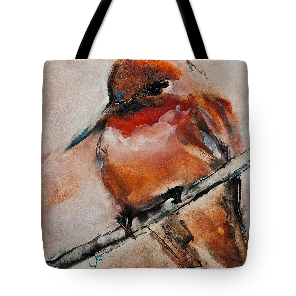 Hummingbird Tote Bag featuring the painting Allen's Hummingbird by Jani Freimann