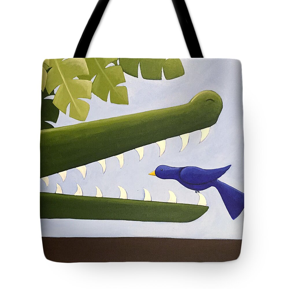 Alligator Tote Bag featuring the painting Alligator Nursery Art by Christy Beckwith