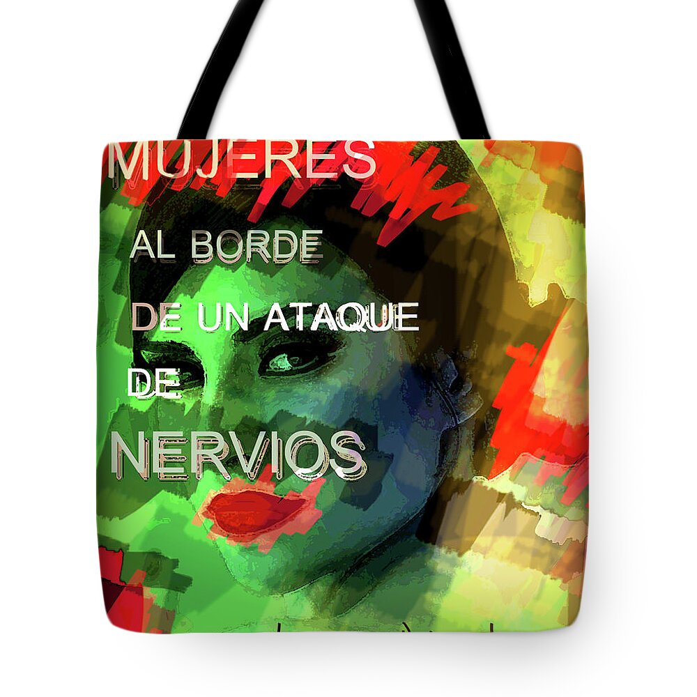 Almodovar Tote Bag featuring the mixed media Almodovar Movie poster by Paul Sutcliffe
