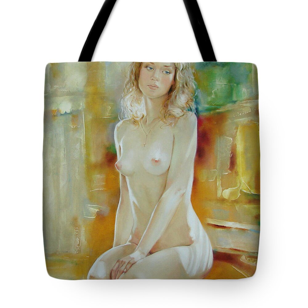 Art Tote Bag featuring the painting Alone at home by Sergey Ignatenko