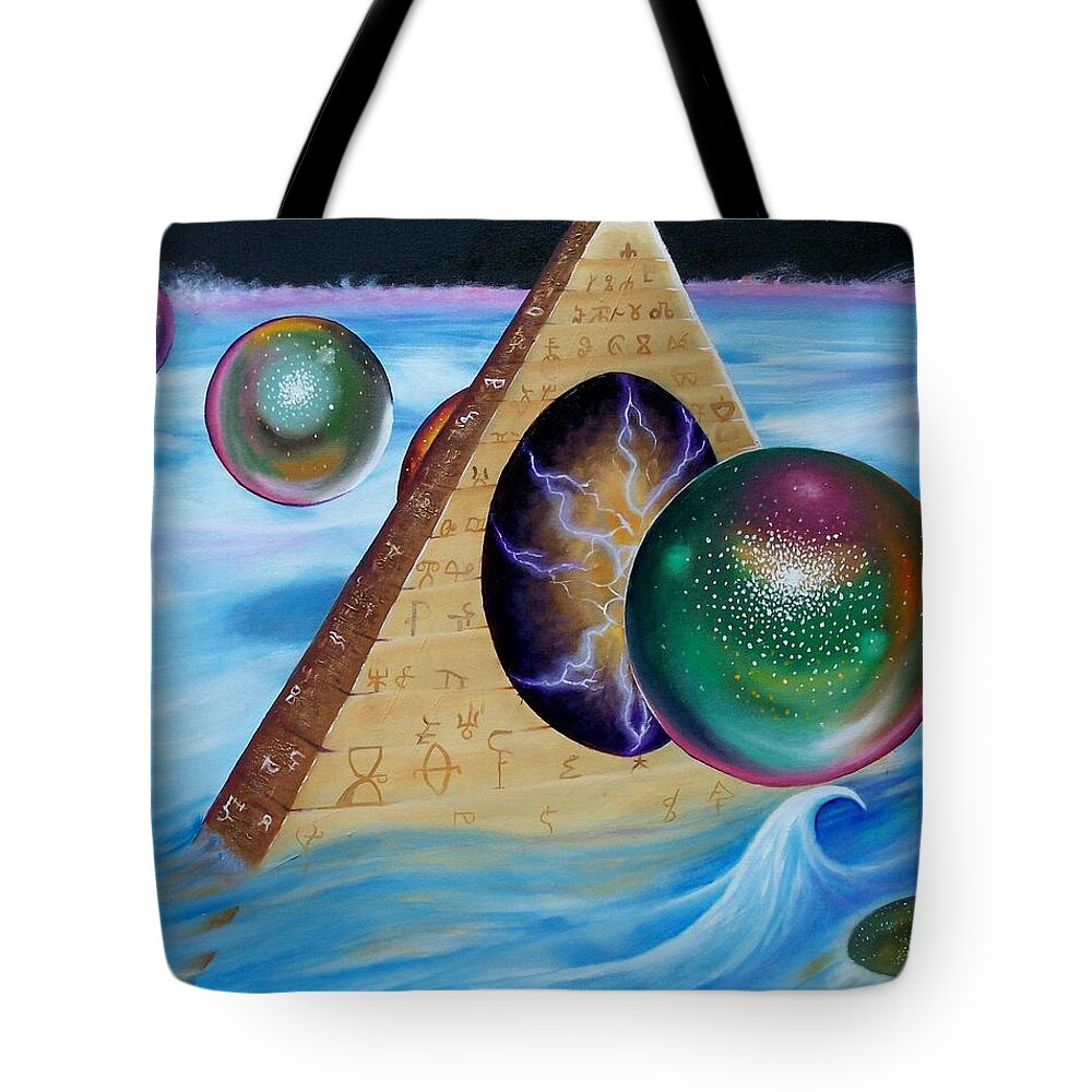  Surrealism Tote Bag featuring the painting Alpha and Omeg II by Arthur Covington