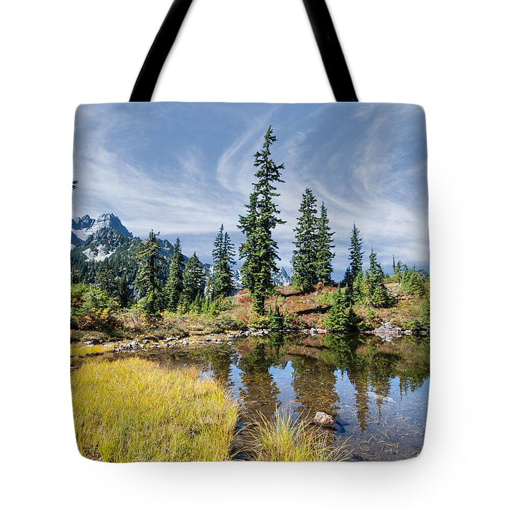 Alpine Tote Bag featuring the photograph Alpine Pond in the Fall by Jeff Goulden