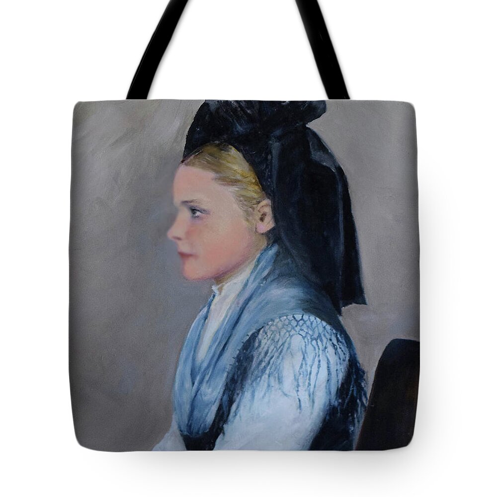 Alsace Tote Bag featuring the painting Alsatian Woman on Ellis Island by Sandra Nardone