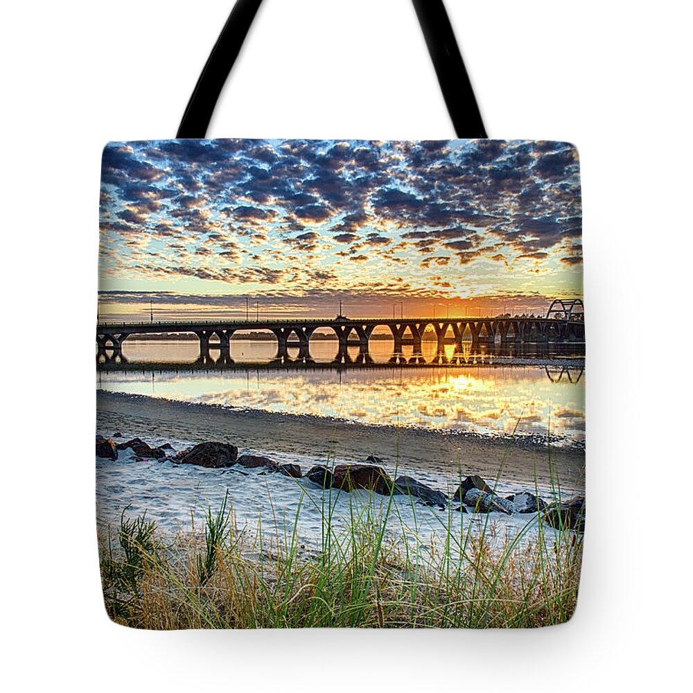 Waldport Oregon Tote Bag featuring the photograph Alsea Bay Bridge Waldport Oregon by Donald Pash