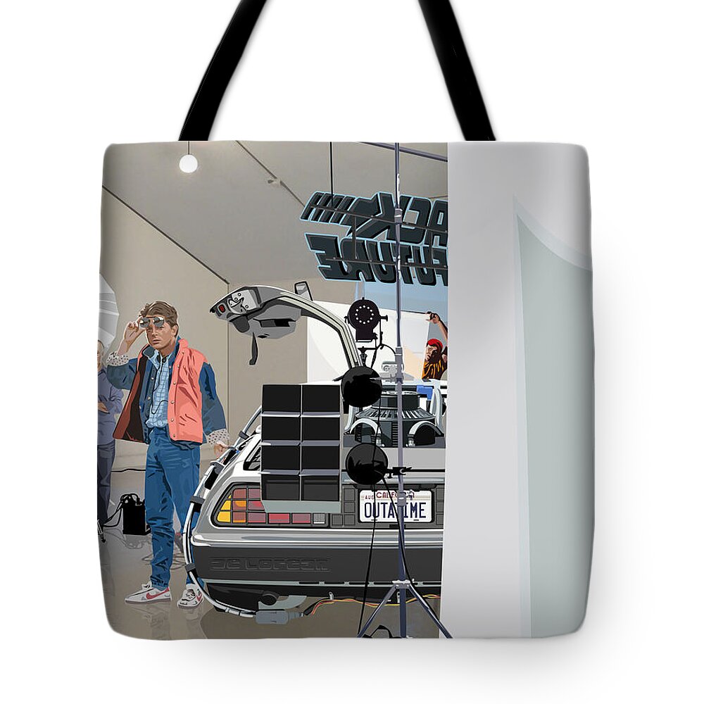 Back To The Future Tote Bag featuring the digital art Alt. Poster Angle by Kurt Ramschissel