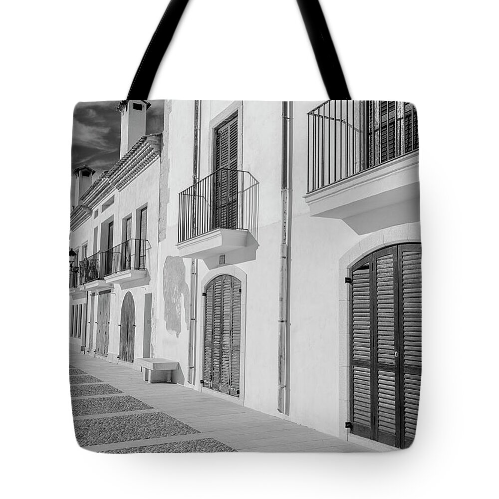 Joan Carroll Tote Bag featuring the photograph Altafulla Spain BW by Joan Carroll