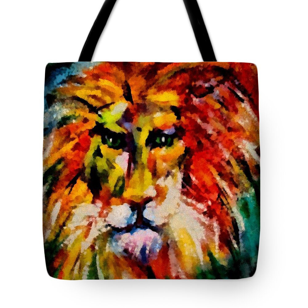 Lion Tote Bag featuring the mixed media Alter Ego by Dragica Micki Fortuna