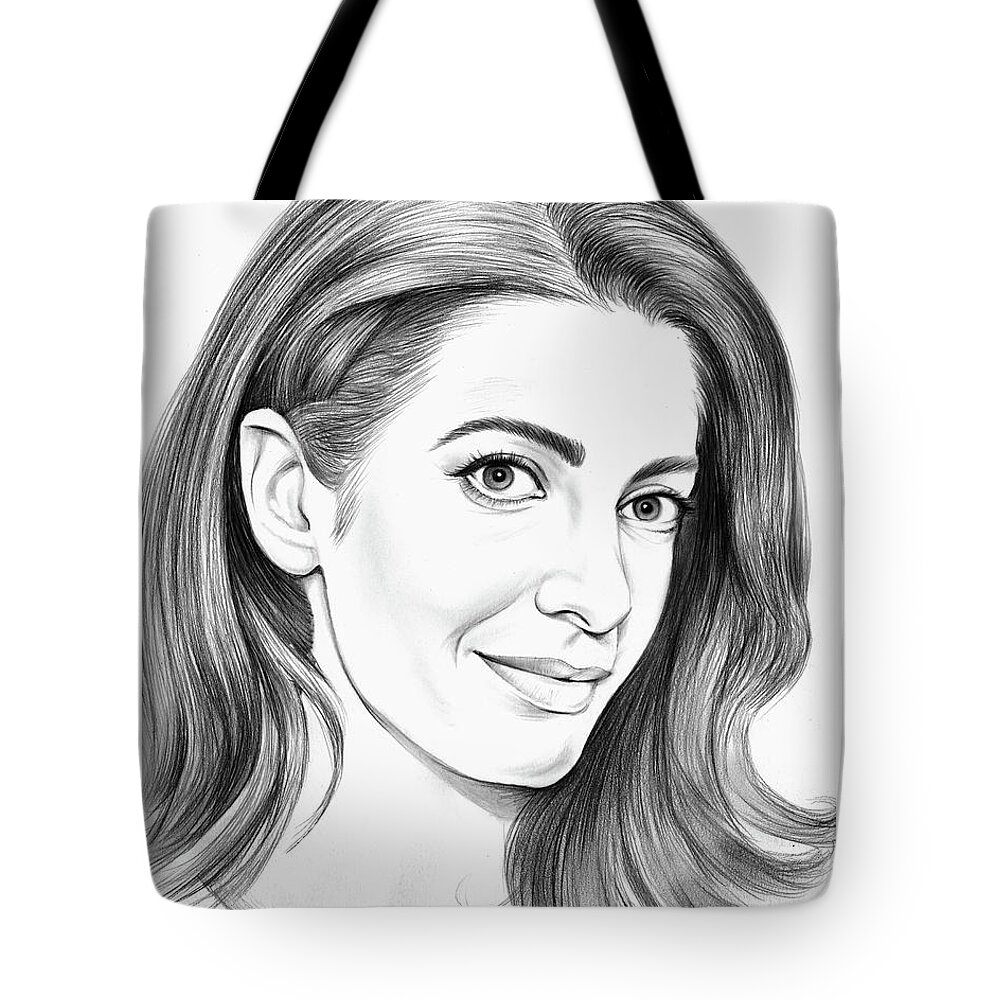 Amal Clooney Tote Bag featuring the drawing Amal Clooney by Greg Joens