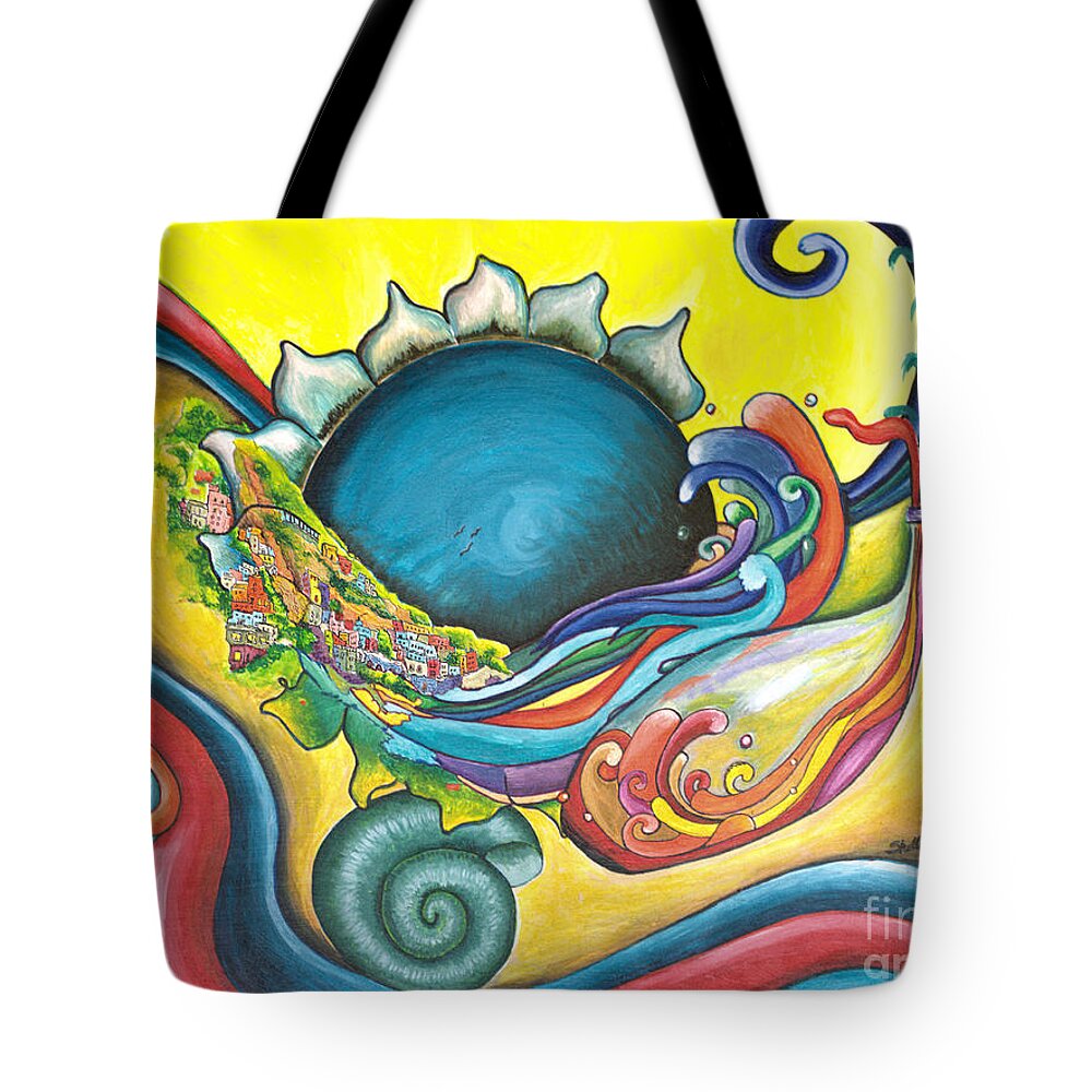 Sun Tote Bag featuring the painting Amalfi Coastal Dream by Shelly Tschupp