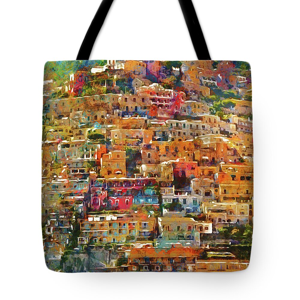 Italy Tote Bag featuring the painting Amalfi, Italy - 02 by AM FineArtPrints