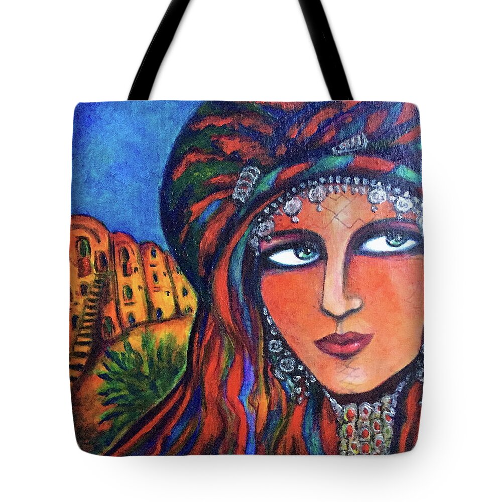 Original Tote Bag featuring the painting Amazigh Beauty 2 by Rae Chichilnitsky