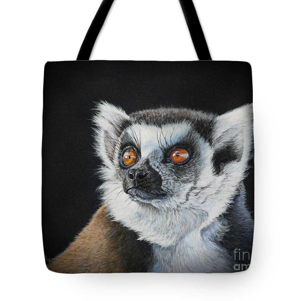 Lemur Art Tote Bag featuring the painting Amber Eyes......Lemur by Bob Williams