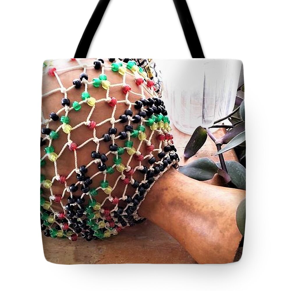Hand Made Tote Bag featuring the mixed media Amen Ankh Hand Made Shakere by Adenike AmenRa