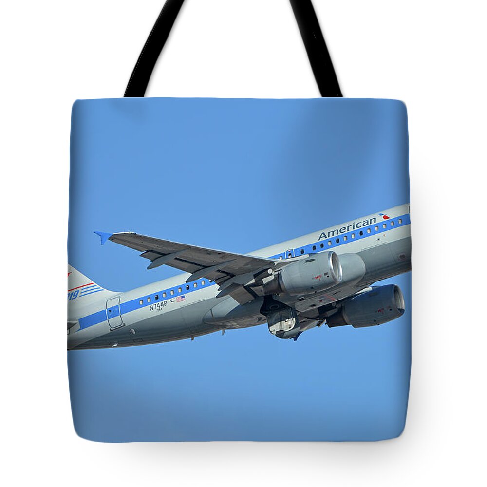 Airplane Tote Bag featuring the photograph American Airbus A319-0112 N744P Piedmont Pacemaker Phoenix Sky Harbor October 16 2017 by Brian Lockett