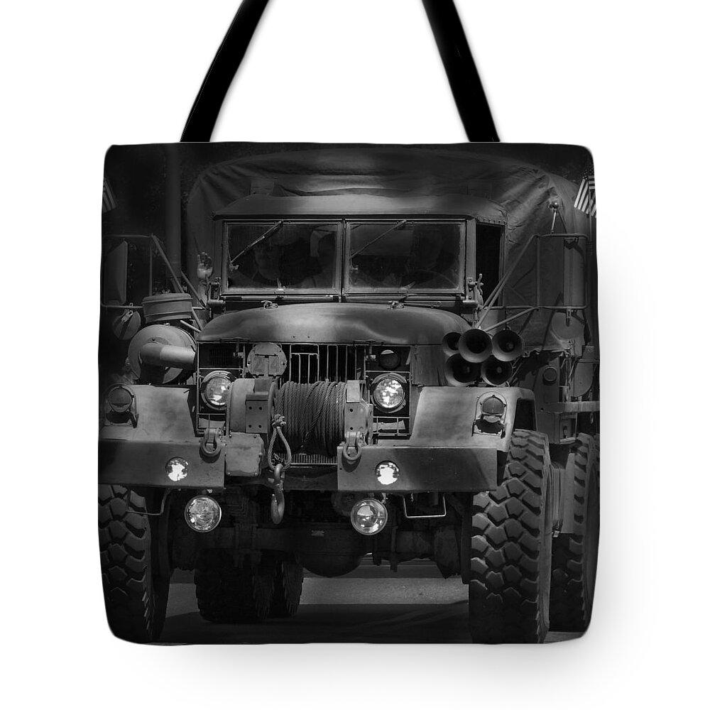 American Army Tote Bag featuring the photograph American Army Truck by Darius Aniunas