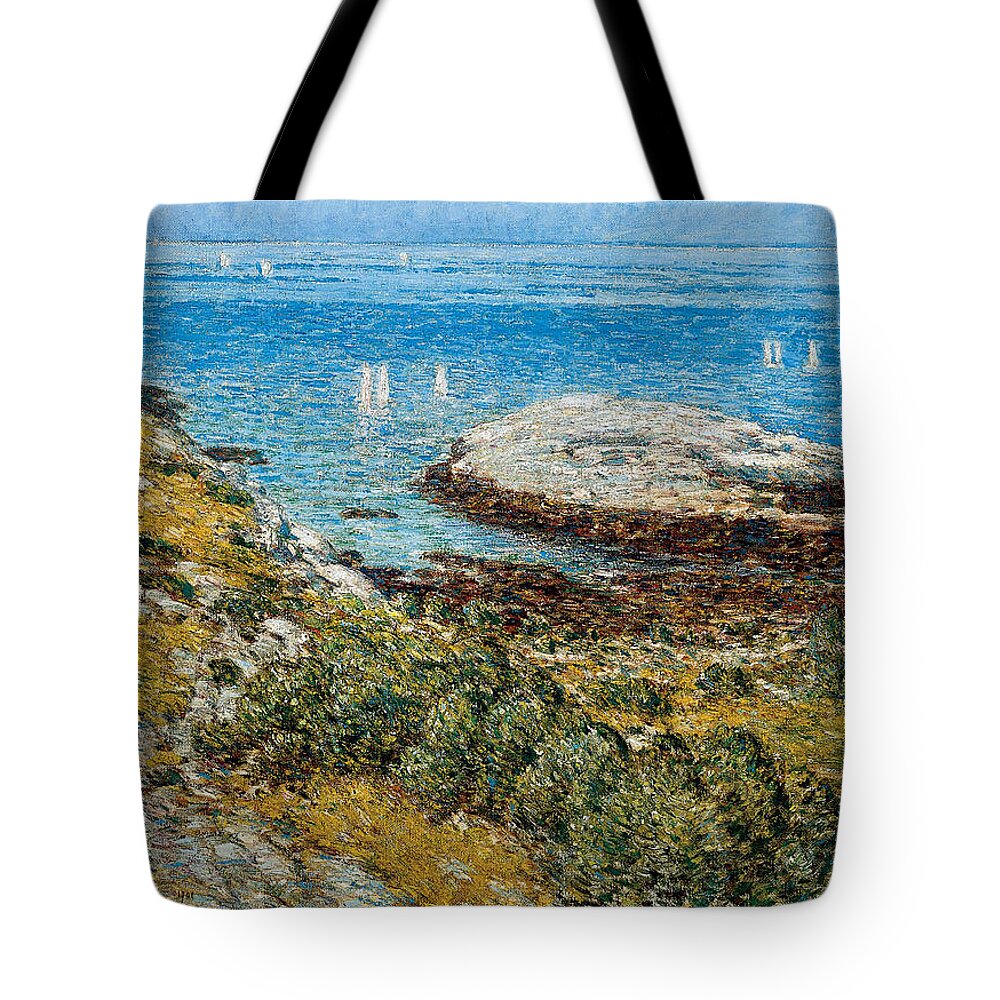 Childe Hassam (1859 � 1935) American Early Morning Calm Tote Bag featuring the painting American EARLY MORNING CALM by MotionAge Designs